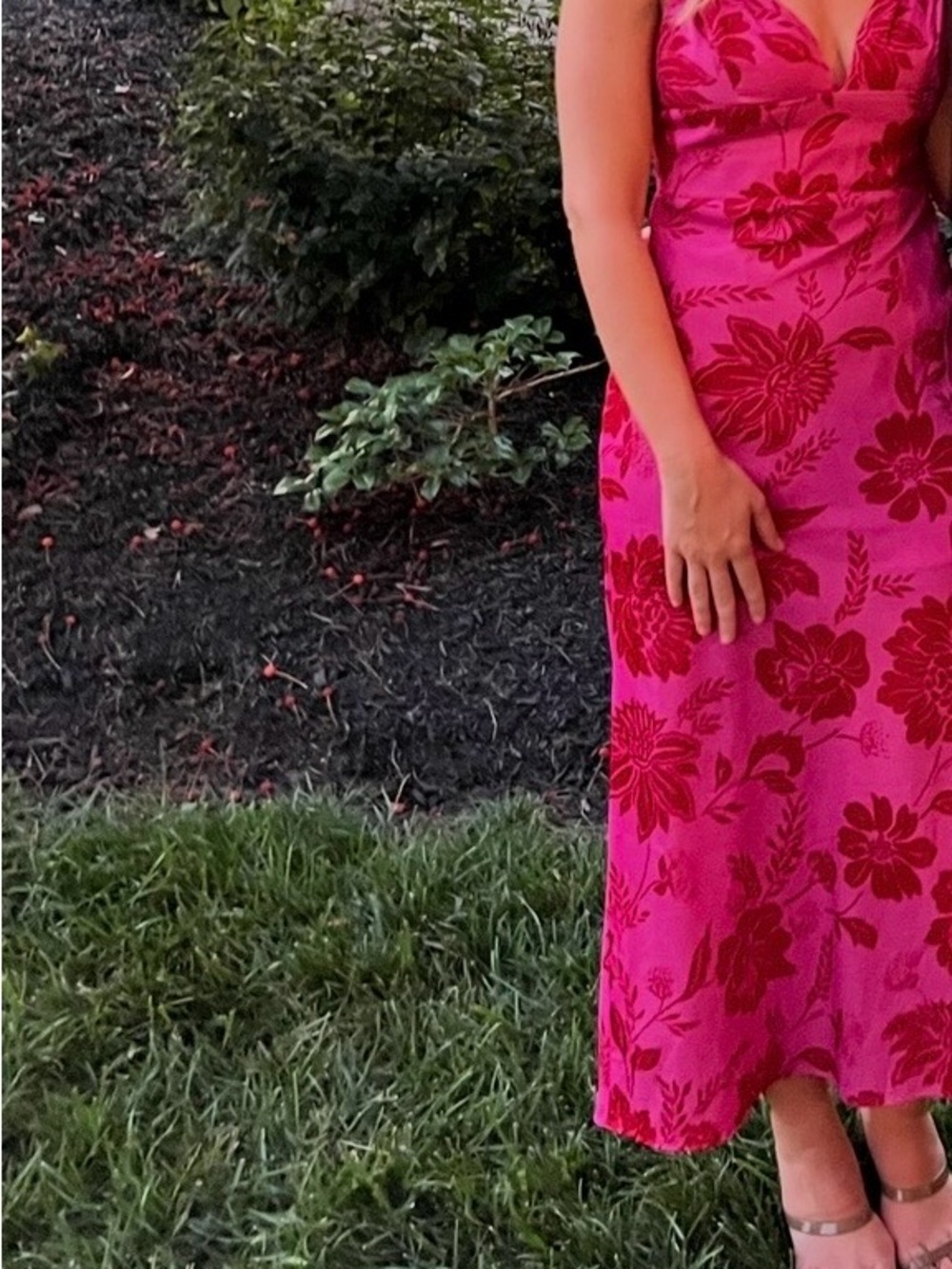 Bright Pink Floral Maxi Dress with V-Neck
